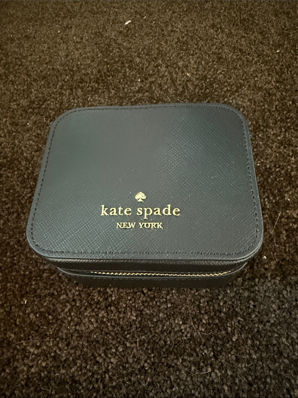 kate spade saffiano leather Black and Gold Compact Jewelry Case